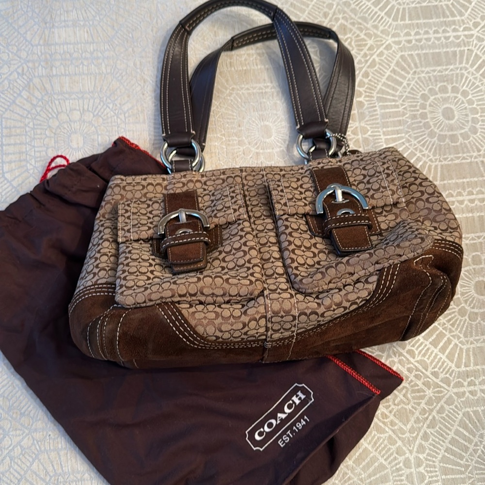 Brown coach bag mini cc with dust bag